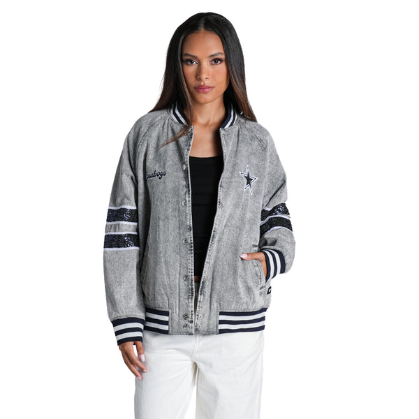 Dallas Cowboys Unisex Varsity Baseball Jacket - Heather Grey