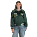 Green Bay Packers Women's Satin Raglan Bomber Jacket - Dark Green view 1