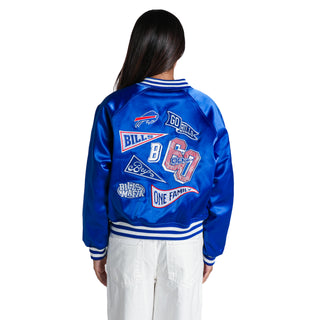 Buffalo Bills Women's Satin Raglan Bomber Jacket - Blue