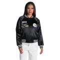 Pittsburgh Steelers Women's Satin Raglan Bomber Jacket - Black view 1