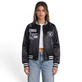Las Vegas Raiders Women's Satin Raglan Bomber Jacket - Black