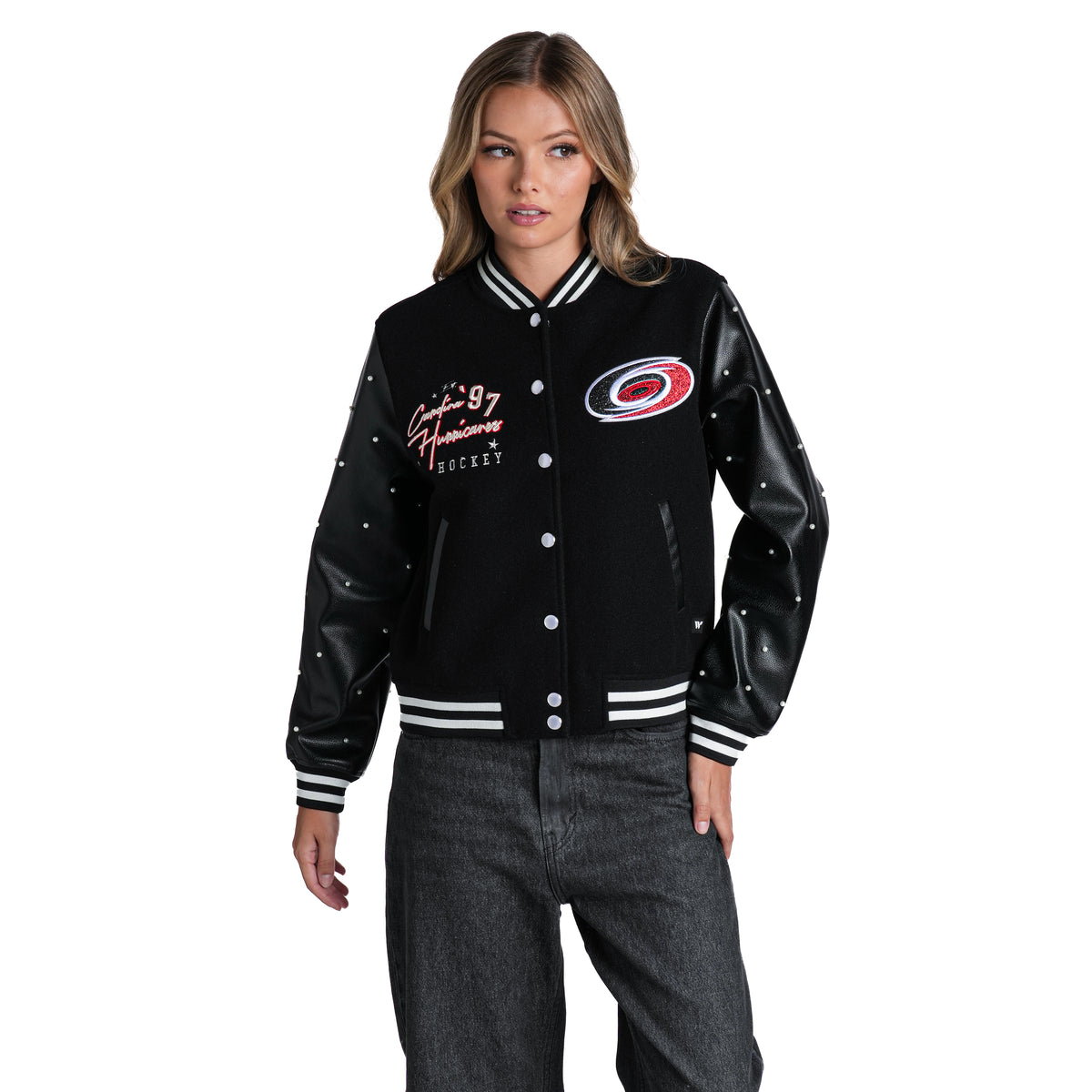Carolina Hurricanes Women's Pearl Varsity Jacket - Black