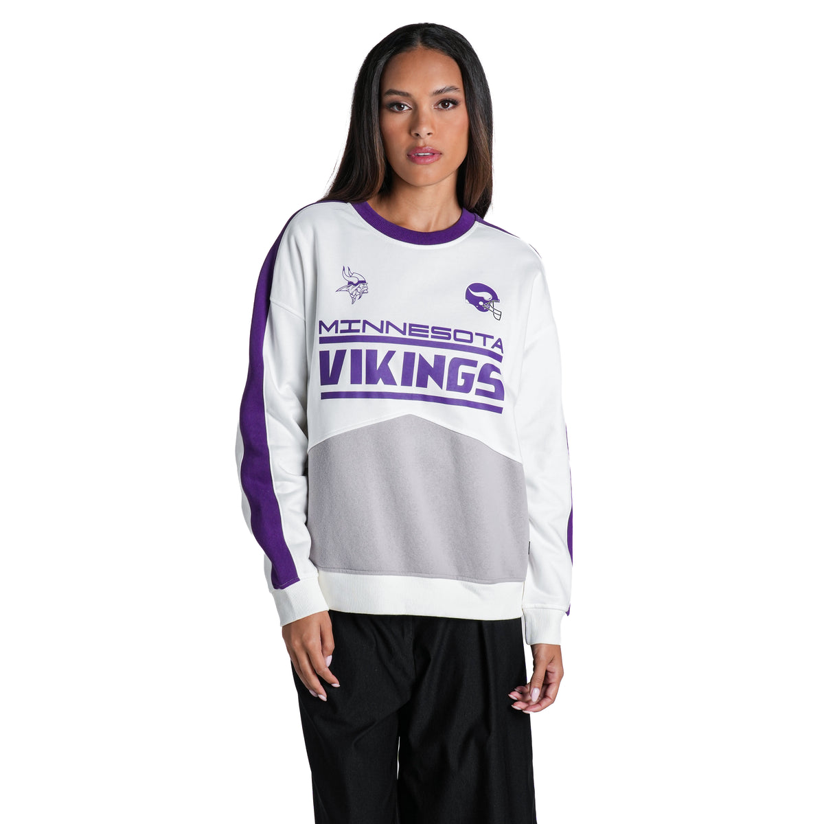 Minnesota Vikings Women's Contrast Stripe Crew Fleece - White