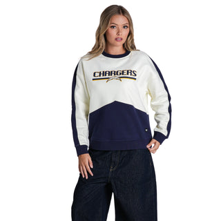 Los Angeles Chargers Women's Contrast Stripe Crew Fleece - Cream/Navy