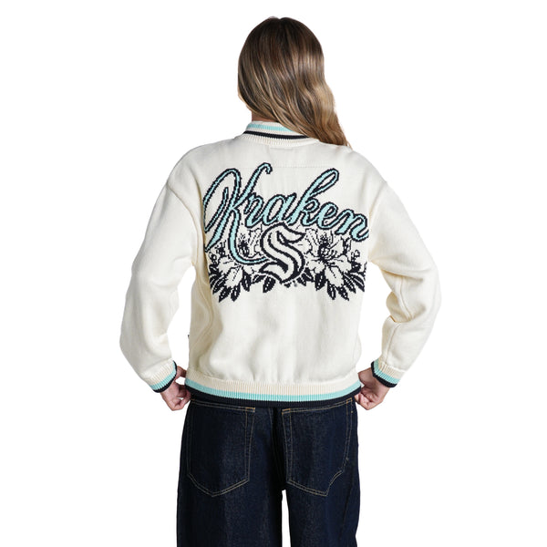 Seattle Kraken Unisex Jacquard Zip Front Sweater - Cream