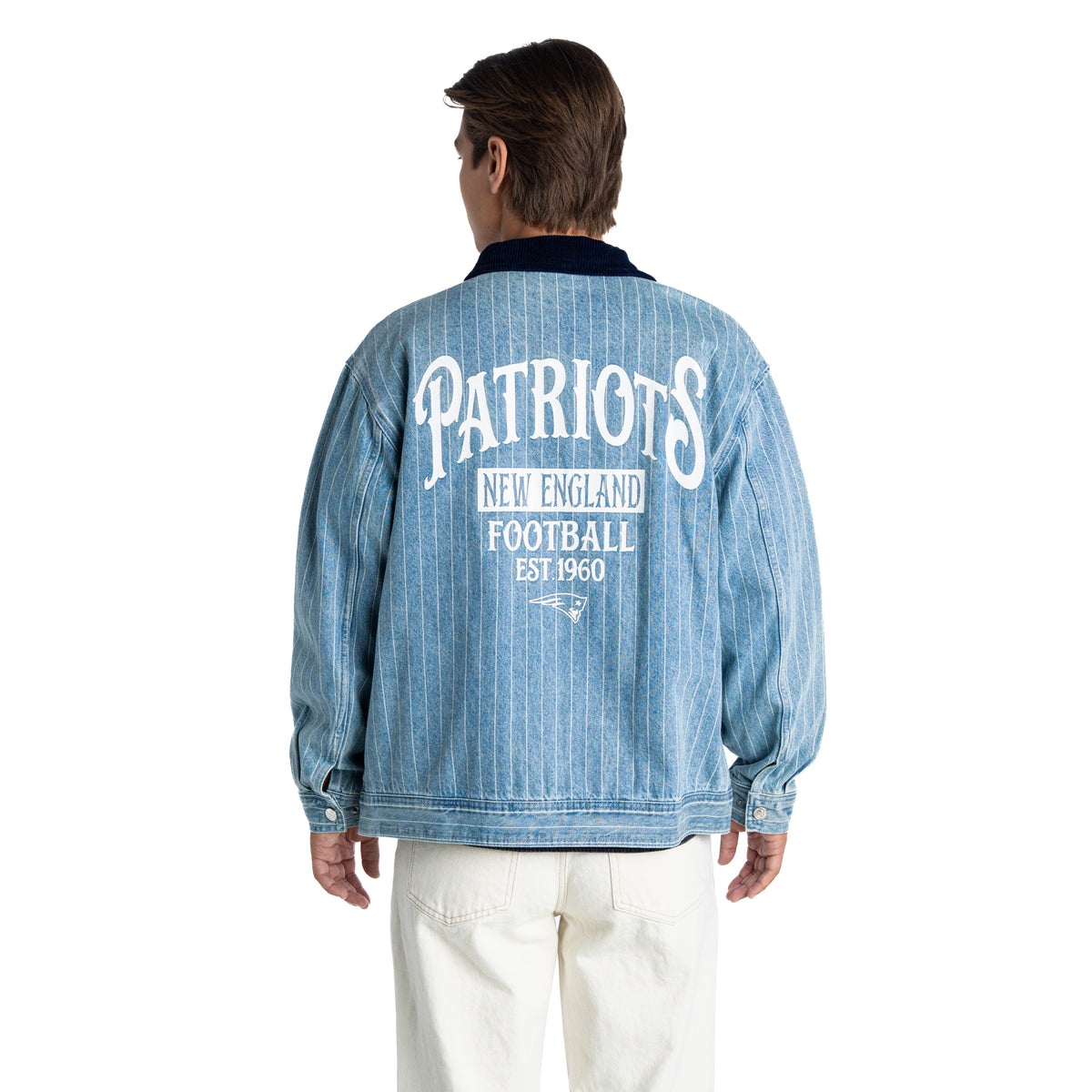 New England Patriots Unisex Pinstripe Denim Jacket - Denim