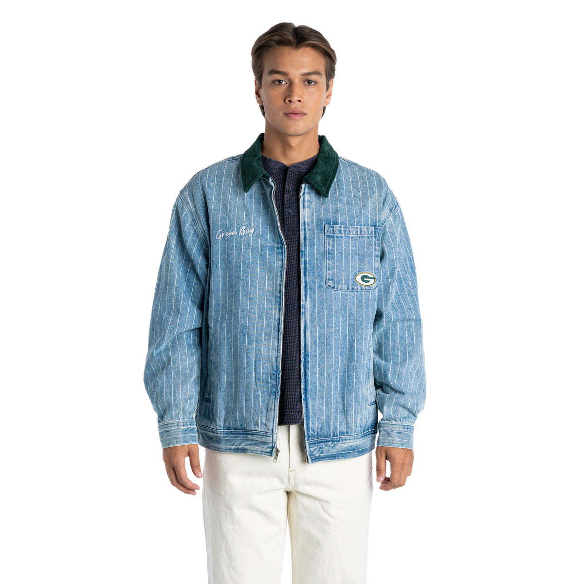 Green Bay Packers Unisex Pinstripe Denim Jacket - Denim