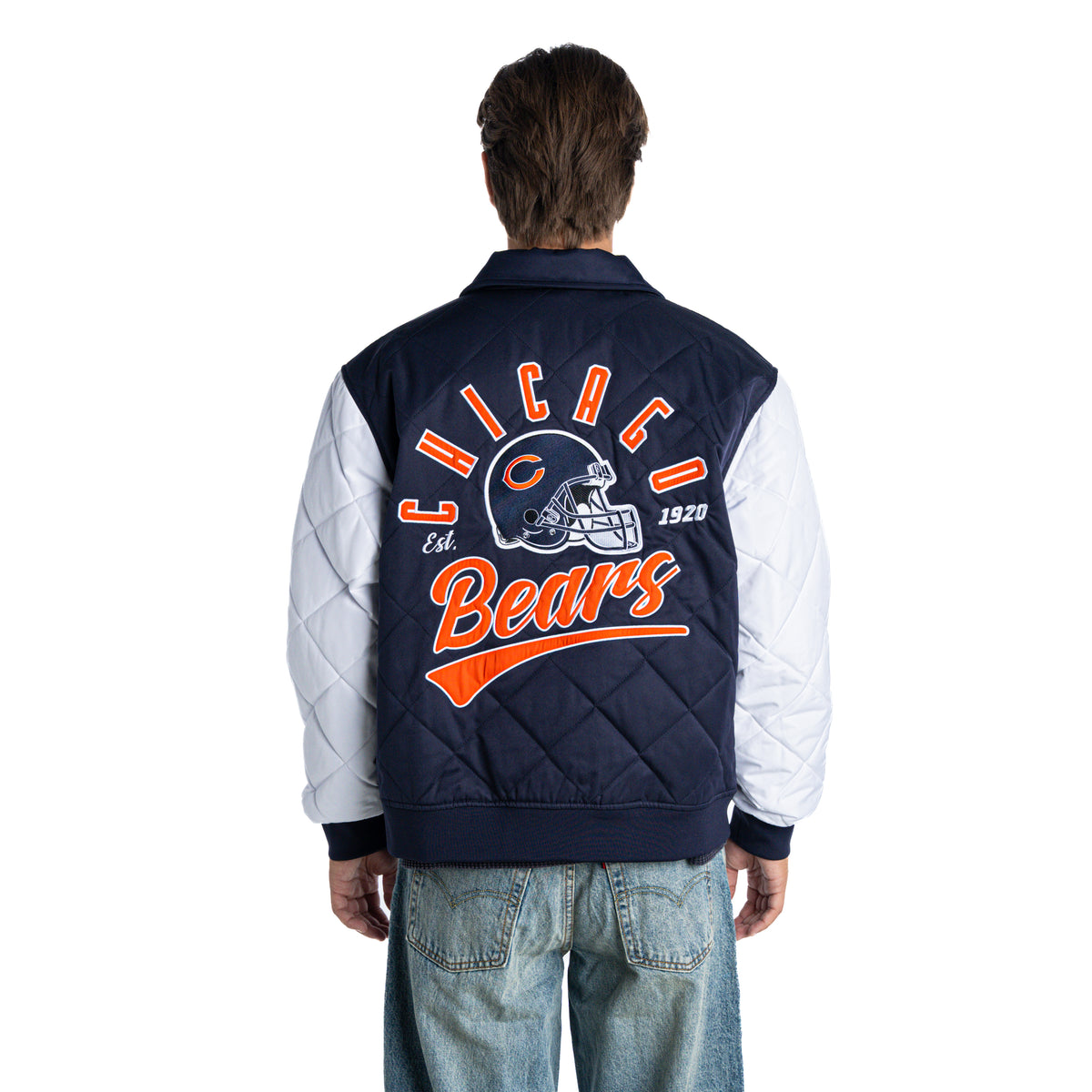 Chicago Bears Unisex Quilted Bomber Jacket - Navy/White