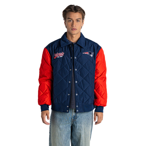 New England Patriots Unisex Quilted Bomber Jacket - Blue/Red