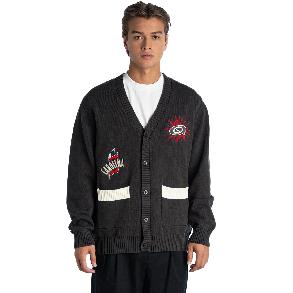 Carolina Hurricanes Women's Jacquard Button-Up Sweater - Charcoal