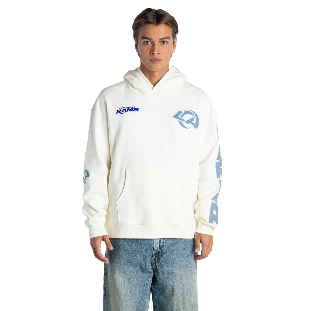 Los Angeles Rams Unisex Denim Patched Hoodie - Vintage White