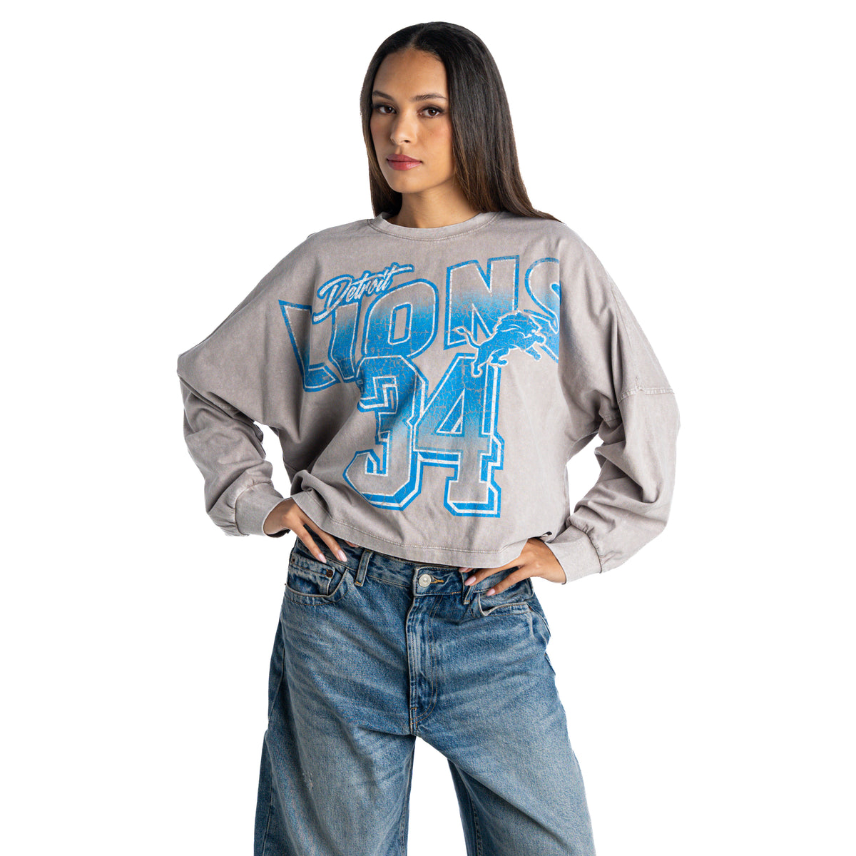 Detroit Lions Women's Oversized Graphic Long Sleeve Tee - Grey