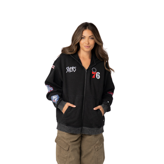 Philadelphia 76ers Unisex Logo Sleeve Full Zip Hoodie - Black