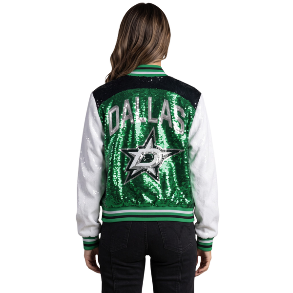 Dallas Stars Women's Sequin Bomber Jacket - Green/White