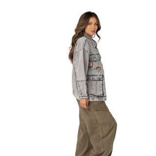 Cleveland Cavaliers Women’s Oversized Denim Jacket – Grey Denim