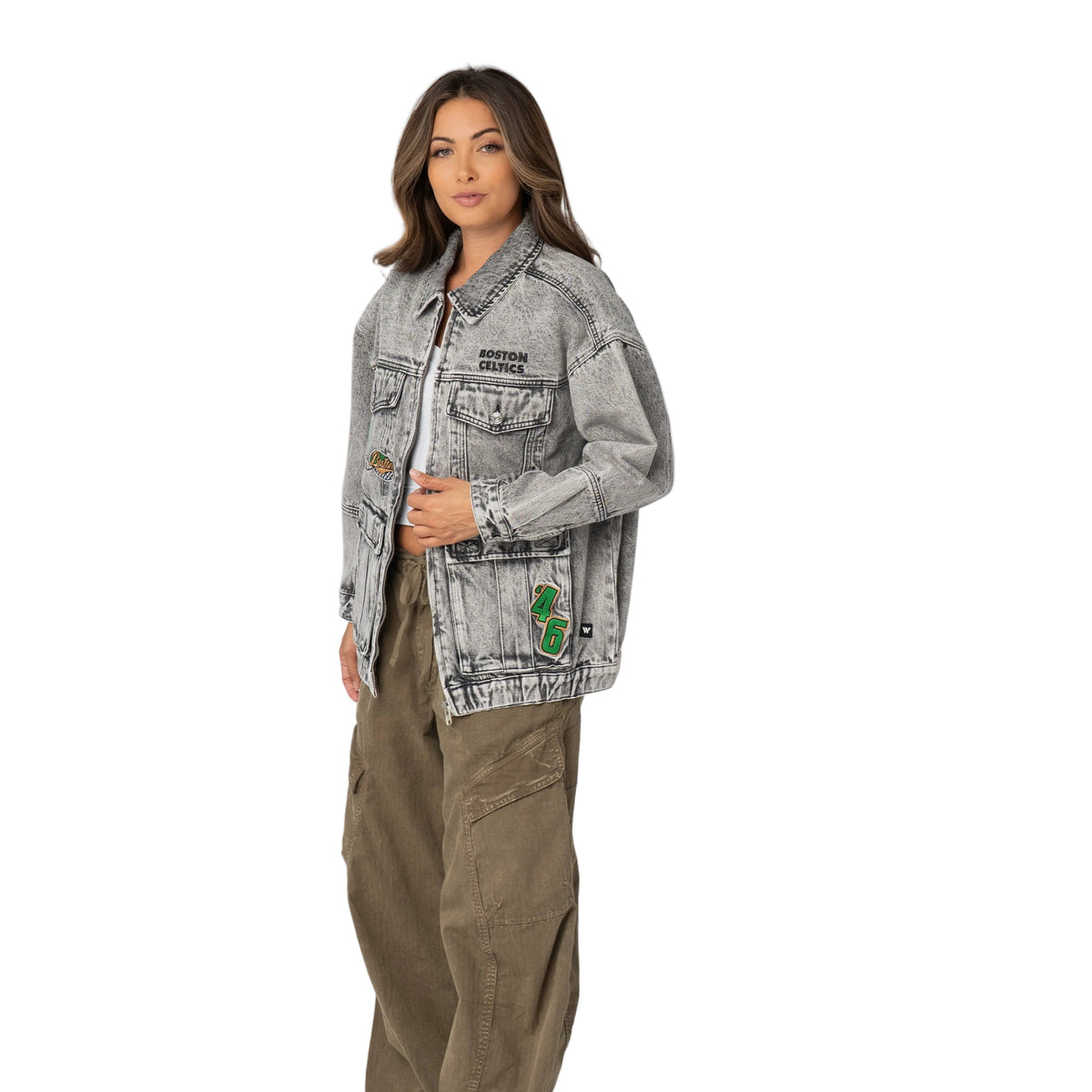 Boston Celtics Women’s Oversized Denim Jacket – Grey Denim