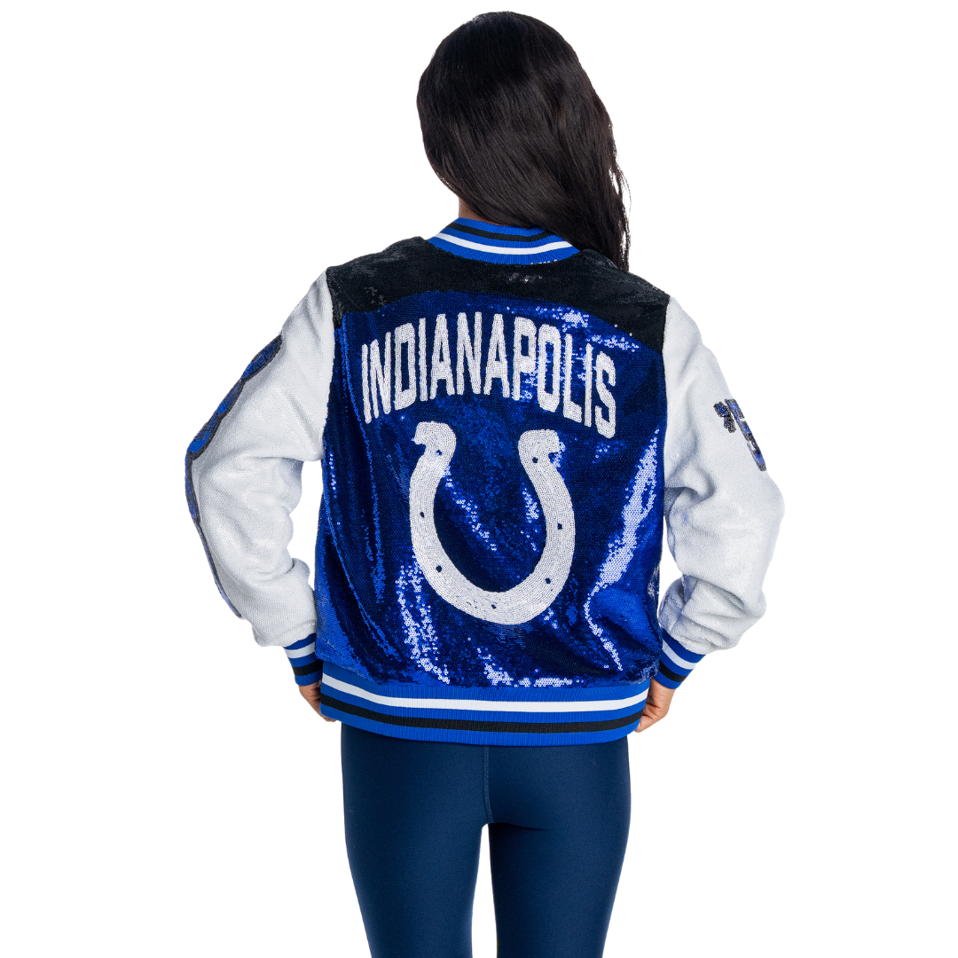 Indianapolis Colts Women's Sequin Bomber Jacket - Blue