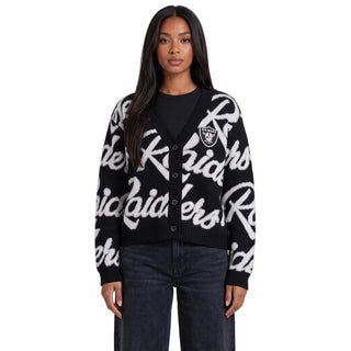 Las Vegas Raiders Women's All Over Jacquard Cropped Cardigan - Black