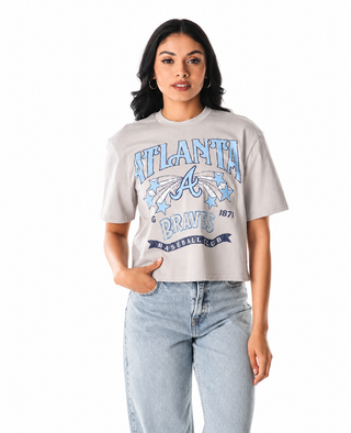 Atlanta Braves Women's Oversized Ss Crop Tee -  Light Grey