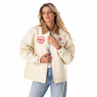 Atlanta Hawks Unisex Denim Zip Front Jacket - Cream
