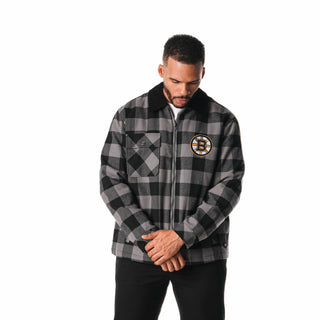 Boston Bruins Flannel Zip Front Jacket - Black