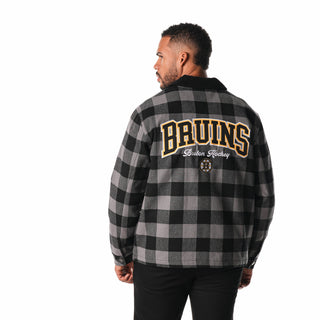 Boston Bruins Flannel Zip Front Jacket - Black