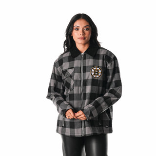 Boston Bruins Flannel Zip Front Jacket - Black