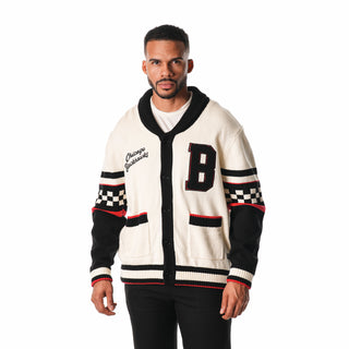 CHICAGO BLACKHAWKS JACQUARD BUTTON UP SWEATER - CREAM