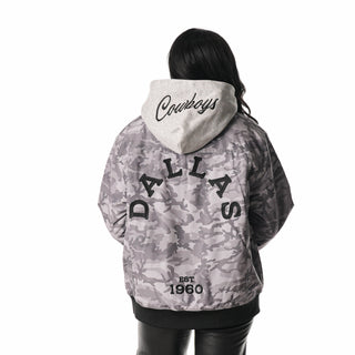 DALLAS COWBOYS CAMO HOODED BOMBER - GREY CAMO