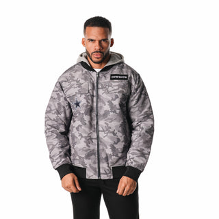 DALLAS COWBOYS CAMO HOODED BOMBER - GREY CAMO