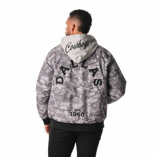 DALLAS COWBOYS CAMO HOODED BOMBER - GREY CAMO