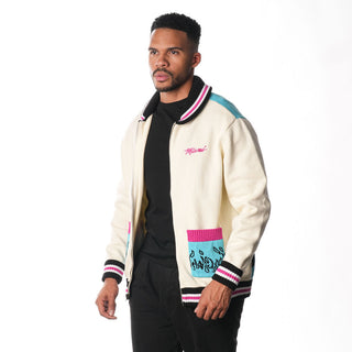 Miami Heat Full Zip Jacquard Sweater - Cream