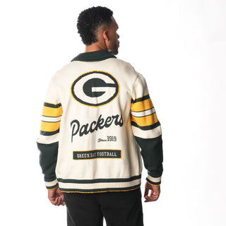 Green Bay Packers Unisex Jacquard Button Up Sweater - Cream