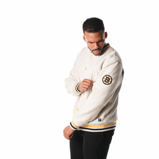 BOSTON BRUINS EMBOSSED FLEECE BOMBER - OATMEAL