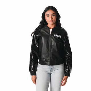 San Francisco 49ers Faux Leather Sequin Jacket - Black