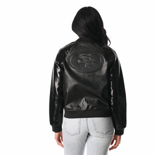 San Francisco 49ers Faux Leather Sequin Jacket - Black