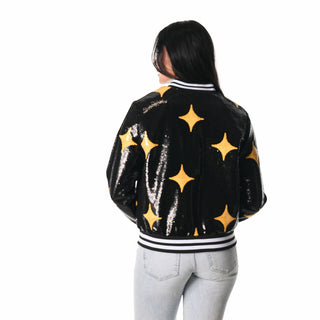 Pittsburgh Steelers Women's Sequin Bomber - Black