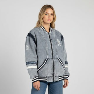 San Diego FC Unisex Washed Denim Bomber Jacket - Light Wash
