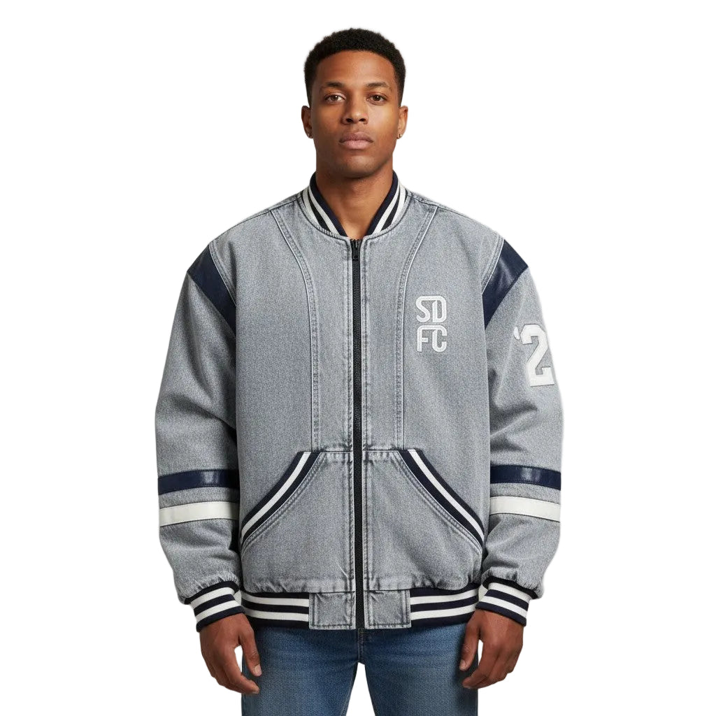 San Diego FC Unisex Washed Denim Bomber Jacket - Light Wash