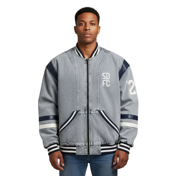 San Diego FC Unisex Washed Denim Bomber Jacket - Light Wash
