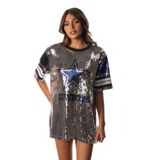 Dallas Cowboys Womens Sequin Dress - Silver