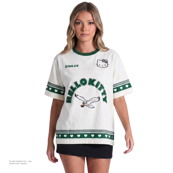 Philadelphia Eagles Hello Kitty® Drop Shoulder Tee - Vintage White