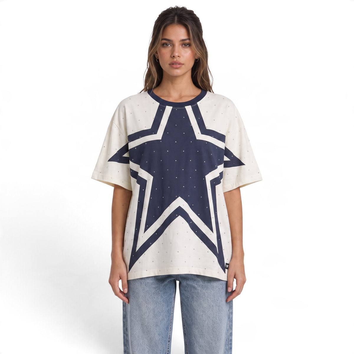 Dallas Cowboys Women's Crystal Dolman Tee - Cream