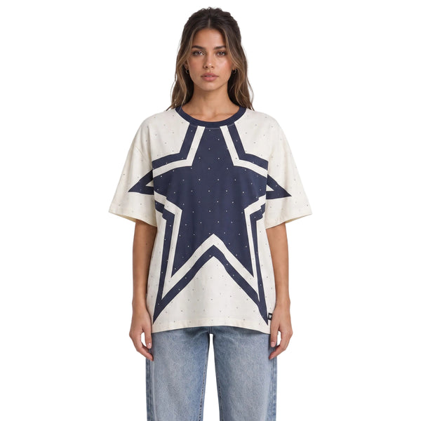 Dallas Cowboys Women's Crystal Dolman Tee - Cream