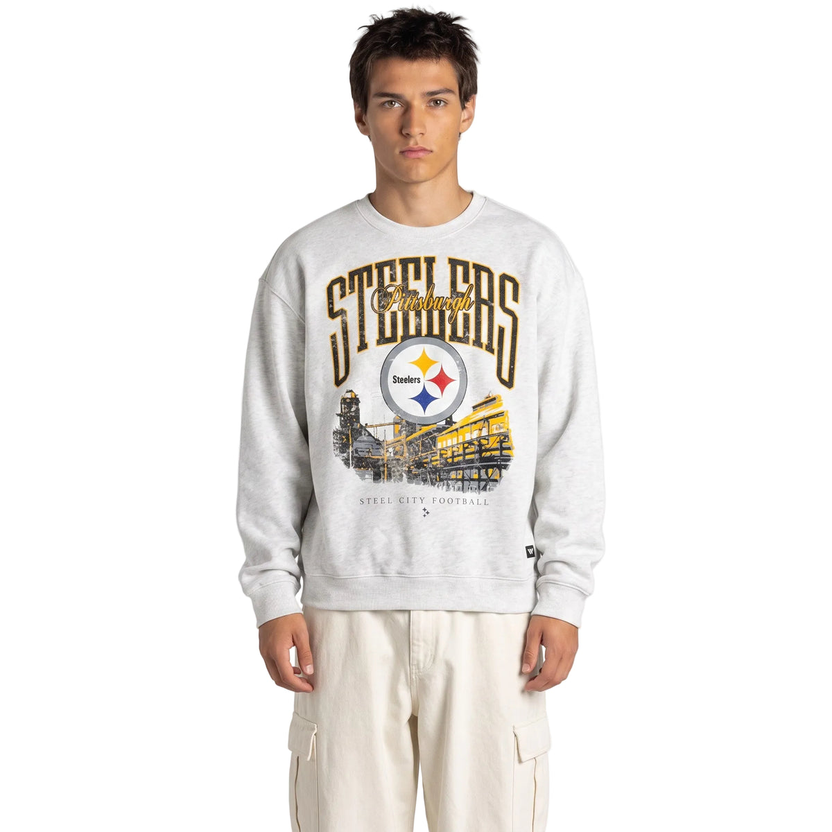 Pittsburgh Steelers Unisex Graphic Crew Fleece - Heather Cream
