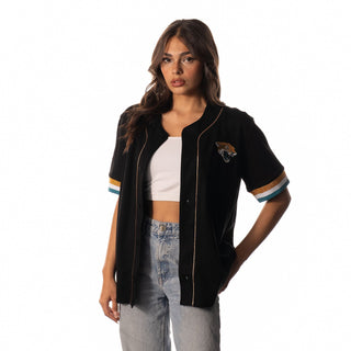 Jacksonville Jaguars Womens S/S Button Up Baseball Shirt - Black