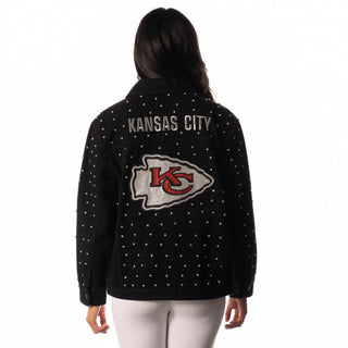 Kansas City Chiefs Womens Denim Jacket (Rhinestone) - Black Denim