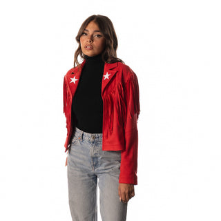 Kansas City Chiefs Womens Suede Fringe Jacket - Red