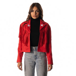 Kansas City Chiefs Womens Suede Fringe Jacket - Red