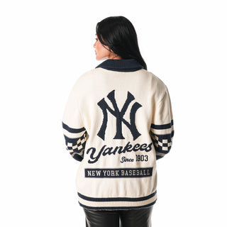 NY Yankees Jacquard Button Up Sweater - Cream